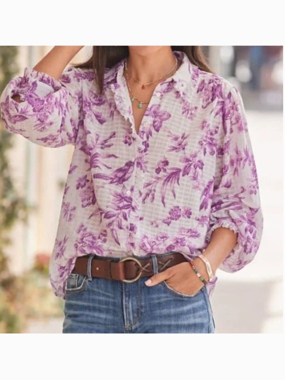 Sundance Lavender Purple & White Floral Gauzy Cotton Top, size XXL - Picture 13 of 13